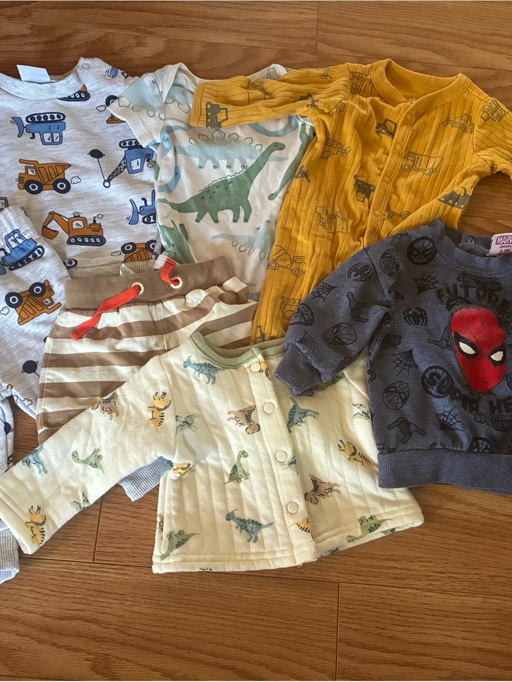 Baby Mixed Outfit Bundle - Dino & Spidey Prints (Yellow, Blue, Cream)